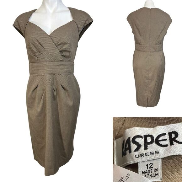 Kasper dress‎ size 10 tan cap sleeve knee length sheath office church - Picture 1 of 5